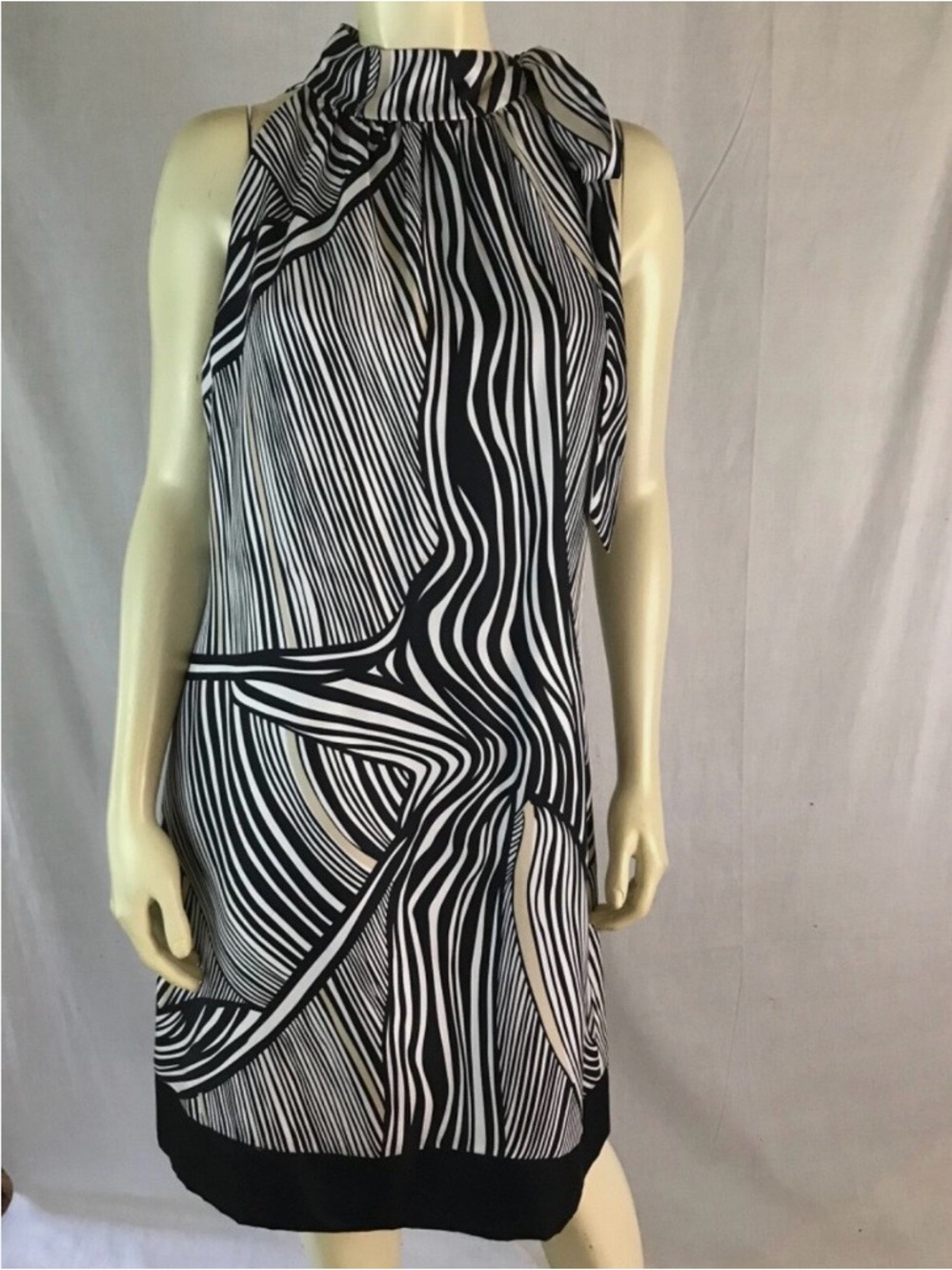 White House Black Market Black & White Striped Halter Mini Dress